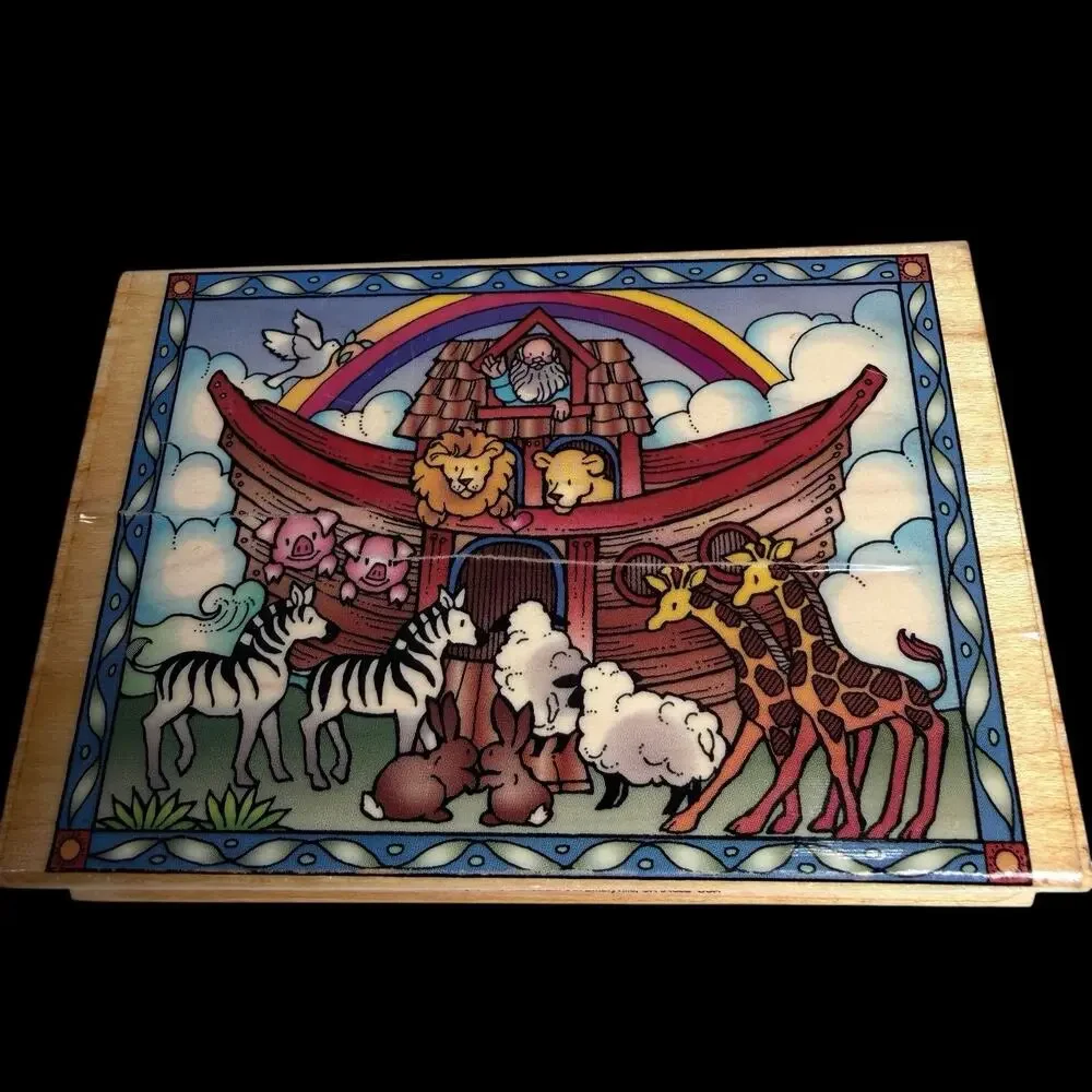 Vtg 1996 Hero Arts Framed Noah’s Ark Rubber Stamp H1152 Bible Animals Wood Mount
